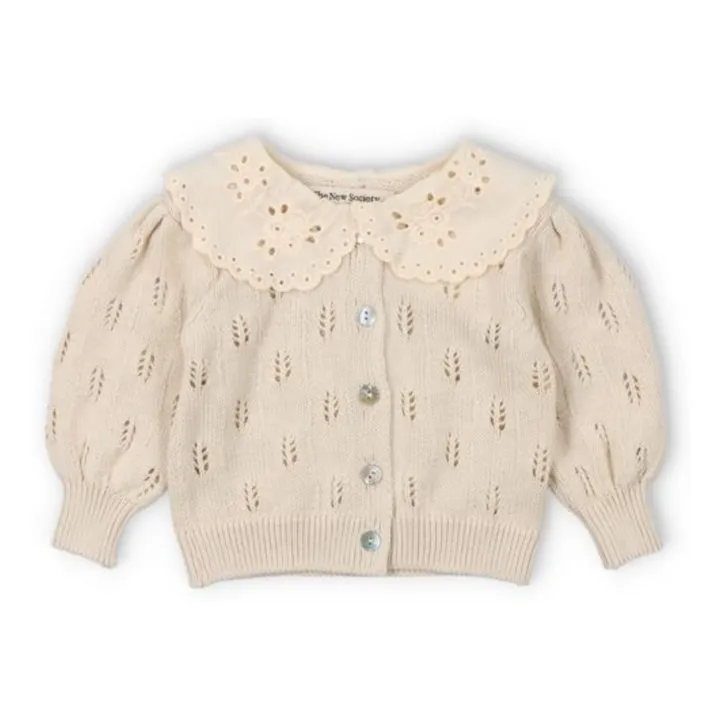 Cardigan Fleurs Col Dentelle Marina Baby Coton Bio | Beige- Image produit n°0