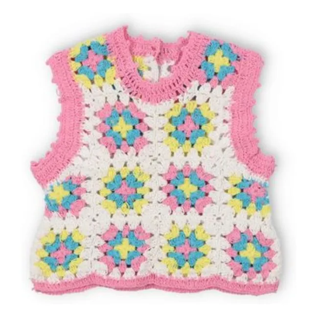 Top de flores de ganchillo Nikaia Baby | Rosa Bombón