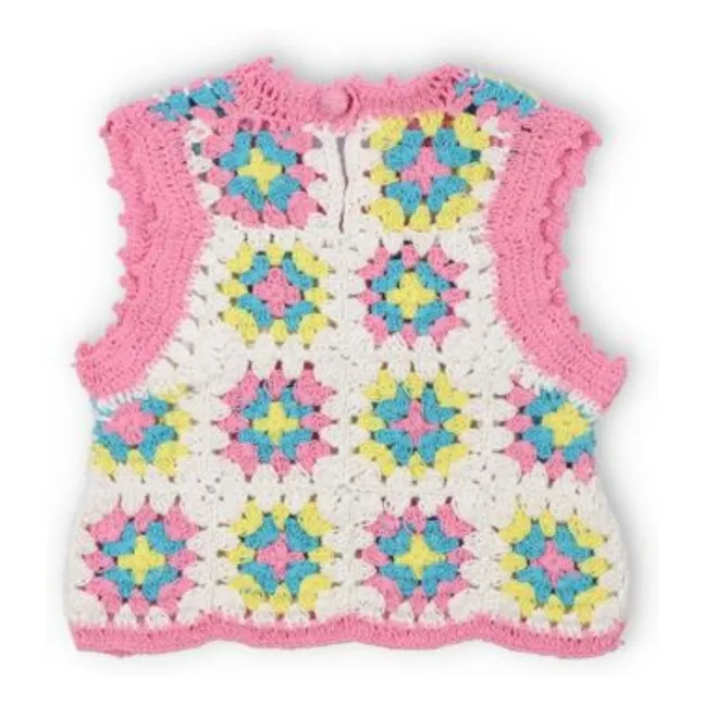 Top de flores de ganchillo Nikaia Baby | Rosa Bombón