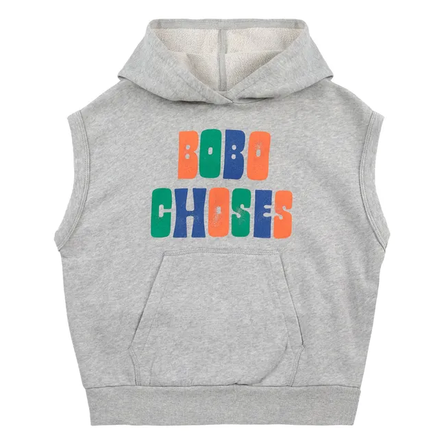 Felpa con cappuccio senza maniche in cotone biologico | Grigio chiné
