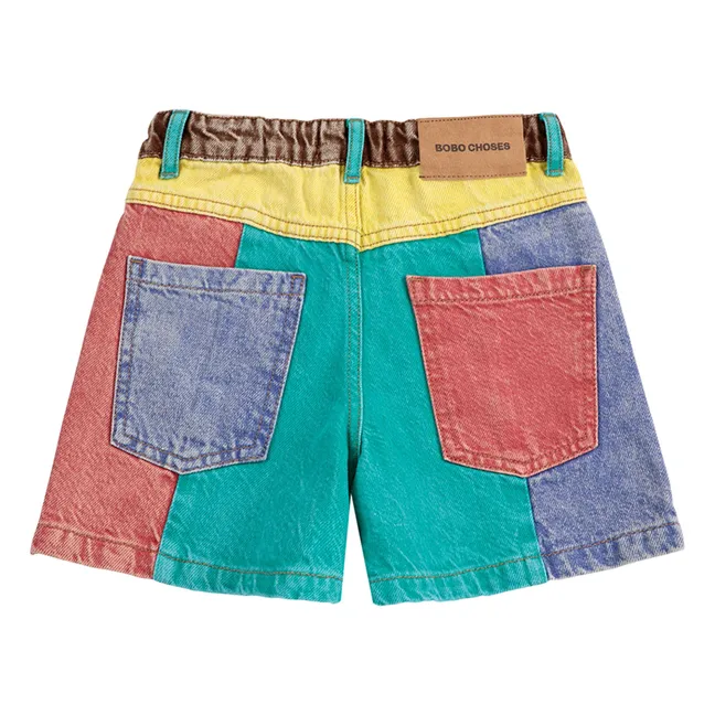 Pantaloncini in denim di cotone organico colorblock | Turquoise
