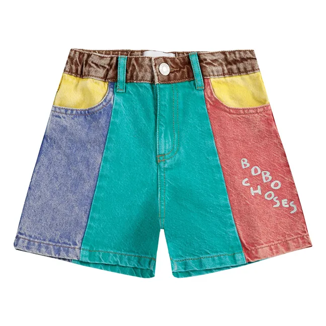 Pantaloncini in denim di cotone organico colorblock | Turquoise