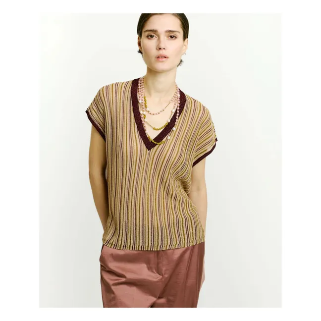 Maglia senza maniche con strisce metalliche | Rosa