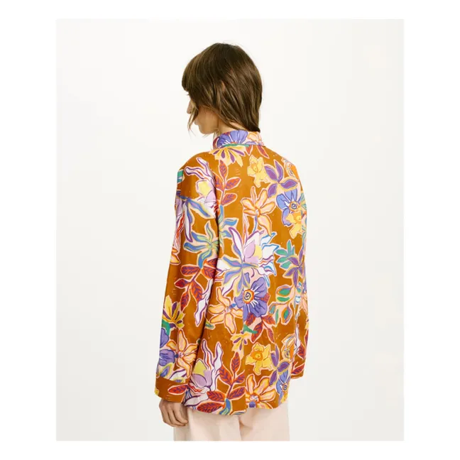 Camicia Iwaki in popeline di cotone stampato | Tabacco