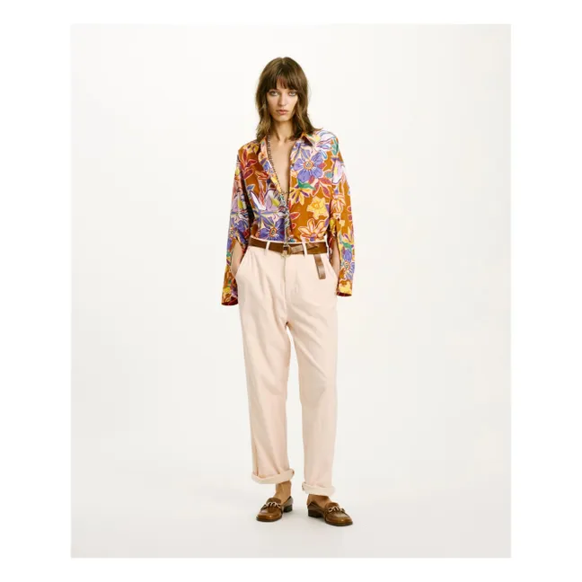 Camicia Iwaki in popeline di cotone stampato | Tabacco