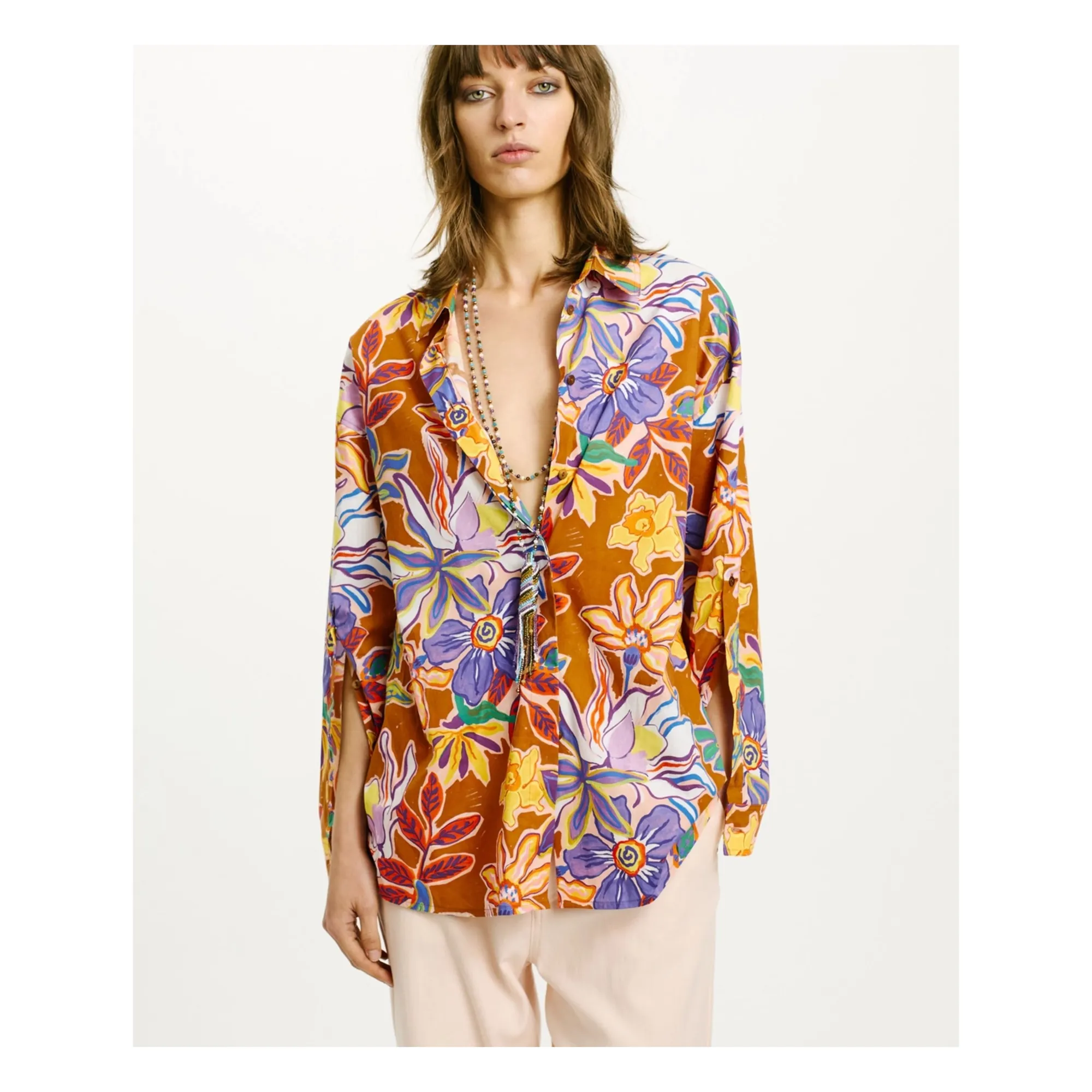 Momoni Tabacco Iwaki Printed Cotton Poplin Shirt