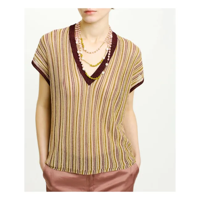 Maglia senza maniche con strisce metalliche | Rosa