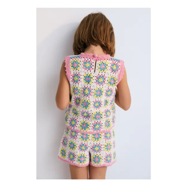 Top de flores de ganchillo Nikaia Baby | Rosa Bombón