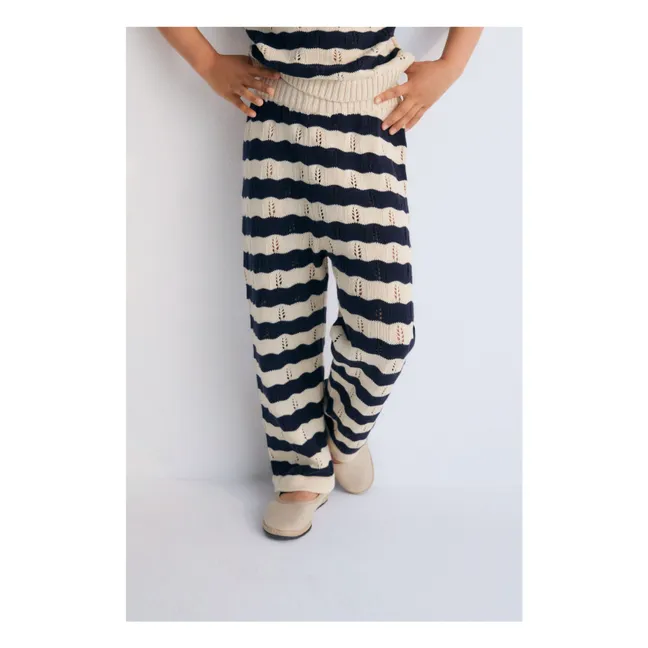 Pantalon Maille Rayures Coton Bio | Bleu marine