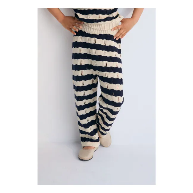Pantalones de punto a rayas de algodón ecológico | Azul Marino