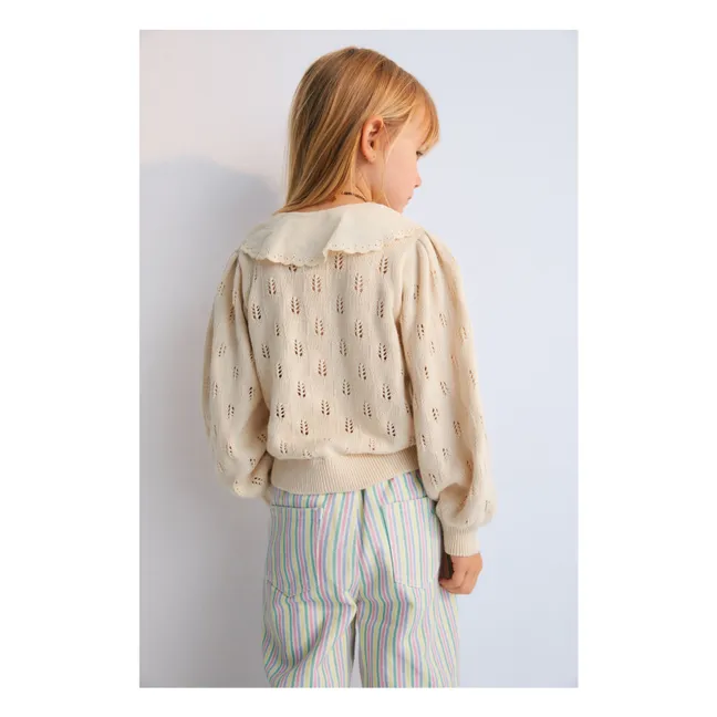 Cardigan Fleurs Col Dentelle Marina Baby Coton Bio | Beige