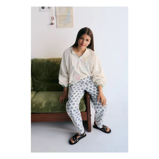 Pantalon Fleurs Leros | Blanc
