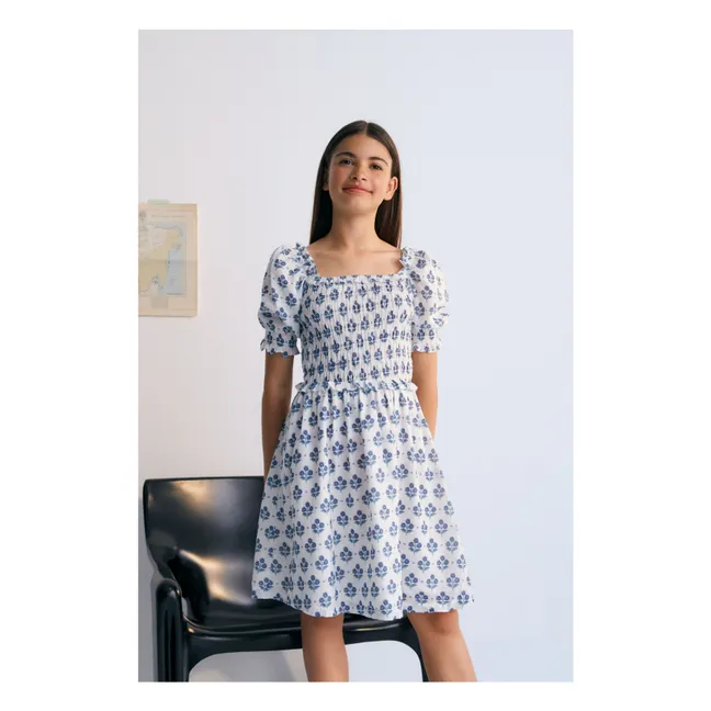 Kleid mit geraffter Blume Eleni | Weiß
