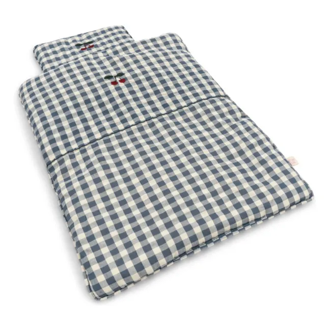 Juego de cama para muñecas Vichy | Azul