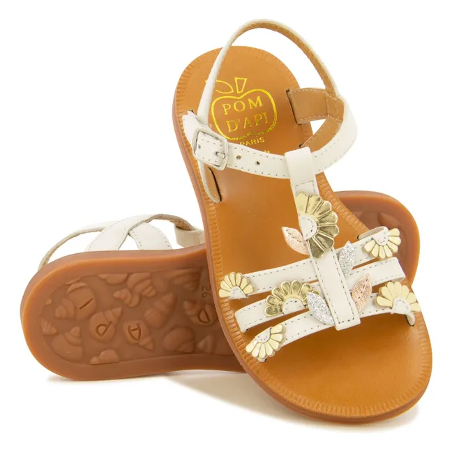 Sandalen Plagette Multi Daisy | Cremefarben