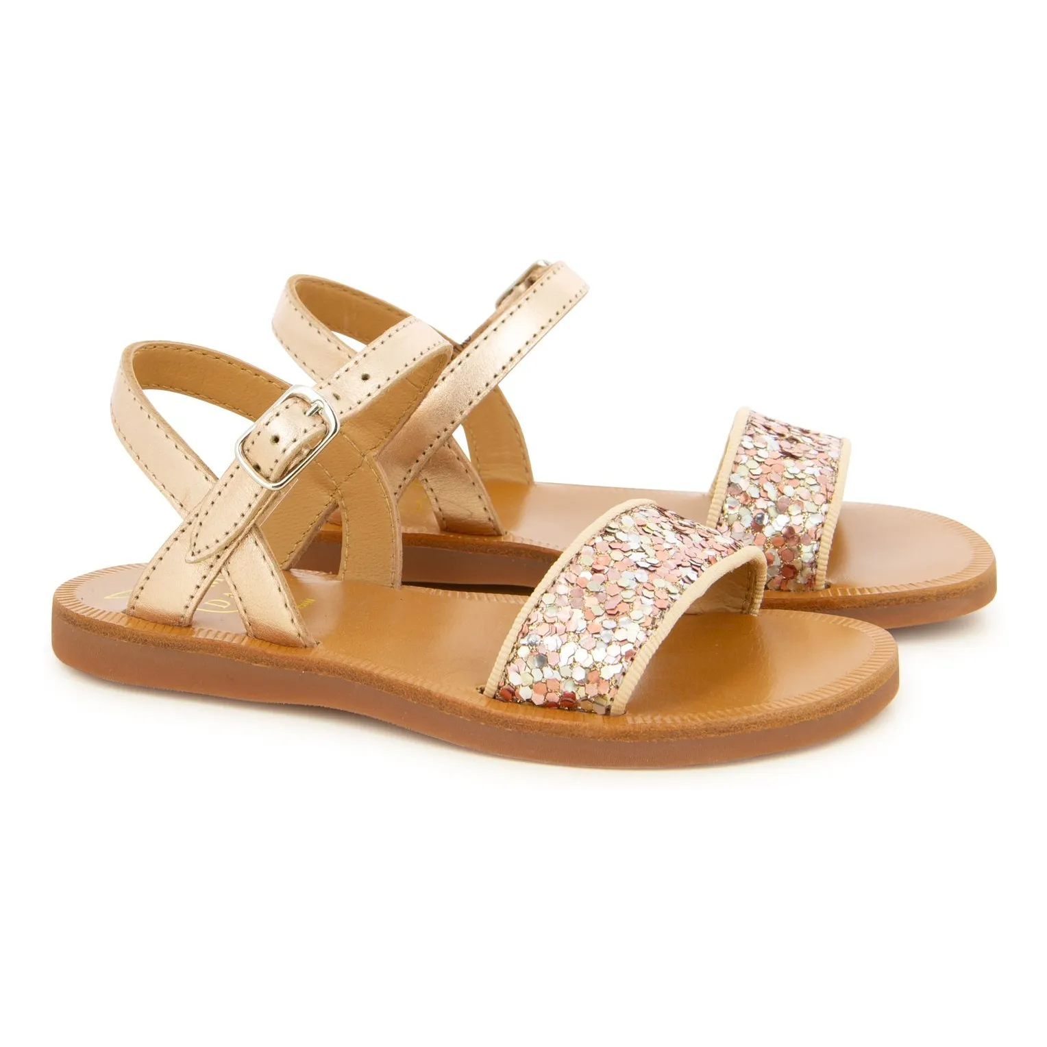 Pom D'api Pink Gold Plagette Buckle Sandals