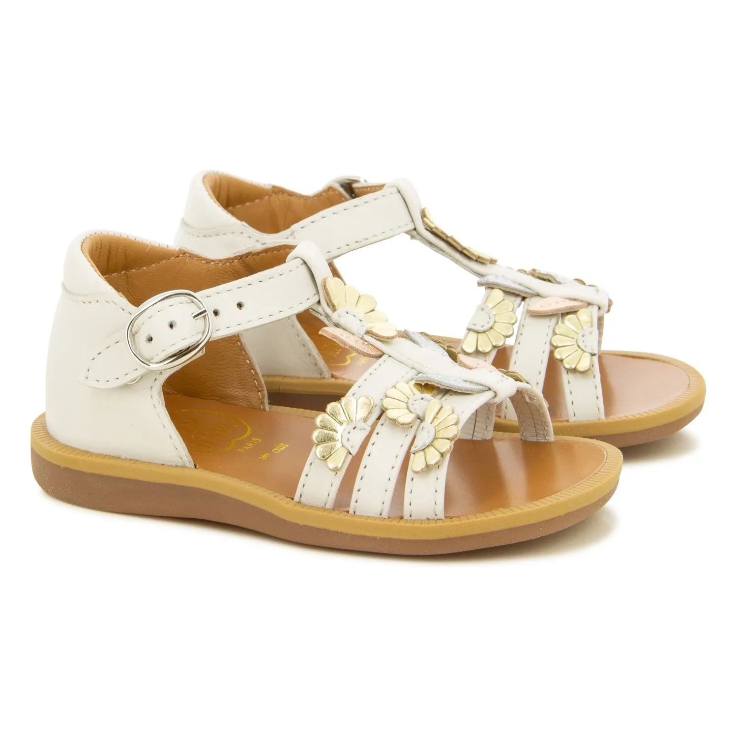Pom D'api Cream Poppy Multi Daisy Sandals