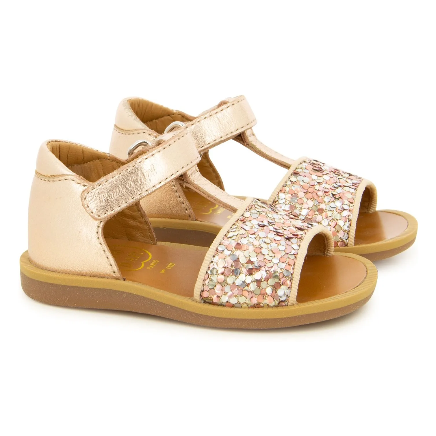 Pom D'api Pink Gold Poppy Easy Glitter Sandals