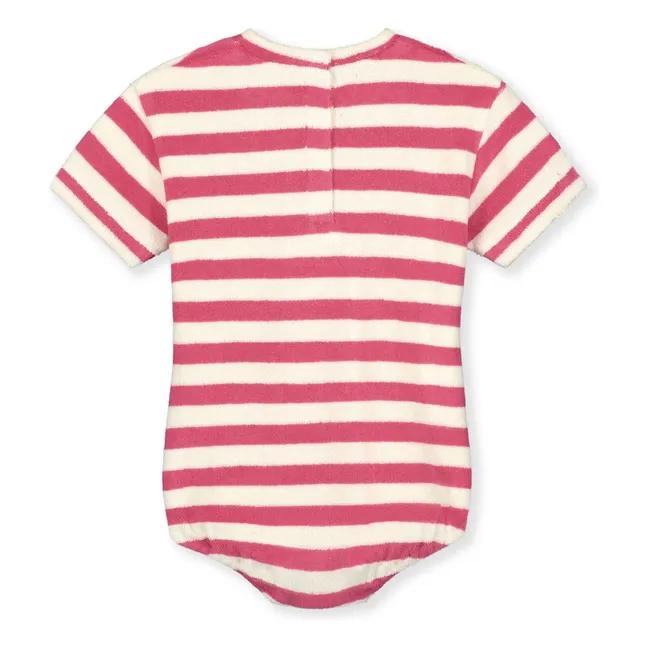 Gestreifter Strampelanzug aus Bio-Frottee | Fuchsie
