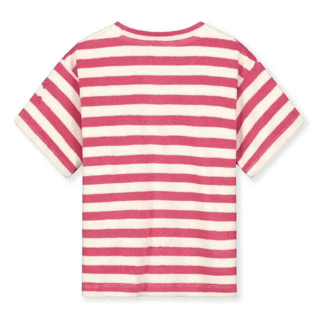 T-Shirt Oversize gestreift Frottee Bio-Baumwolle  | Fuchsie