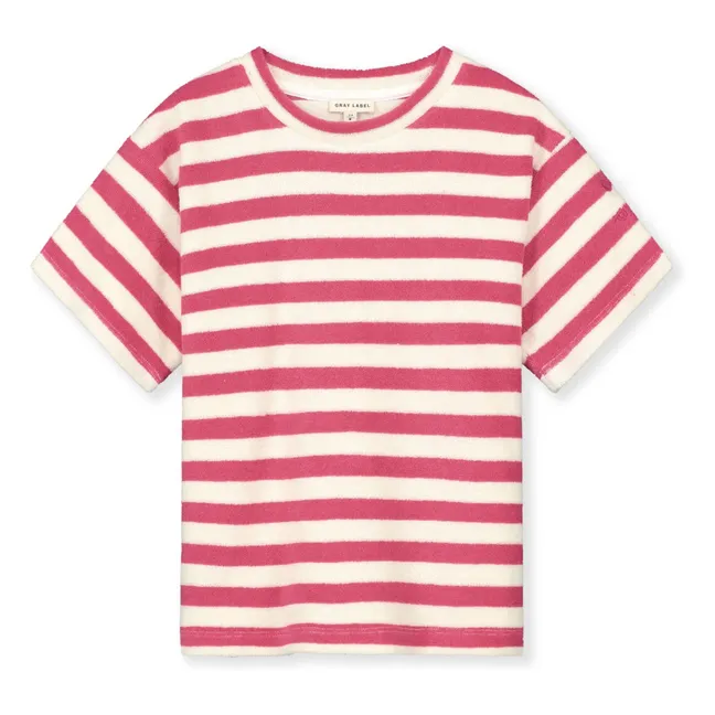T-Shirt Oversize gestreift Frottee Bio-Baumwolle  | Fuchsie