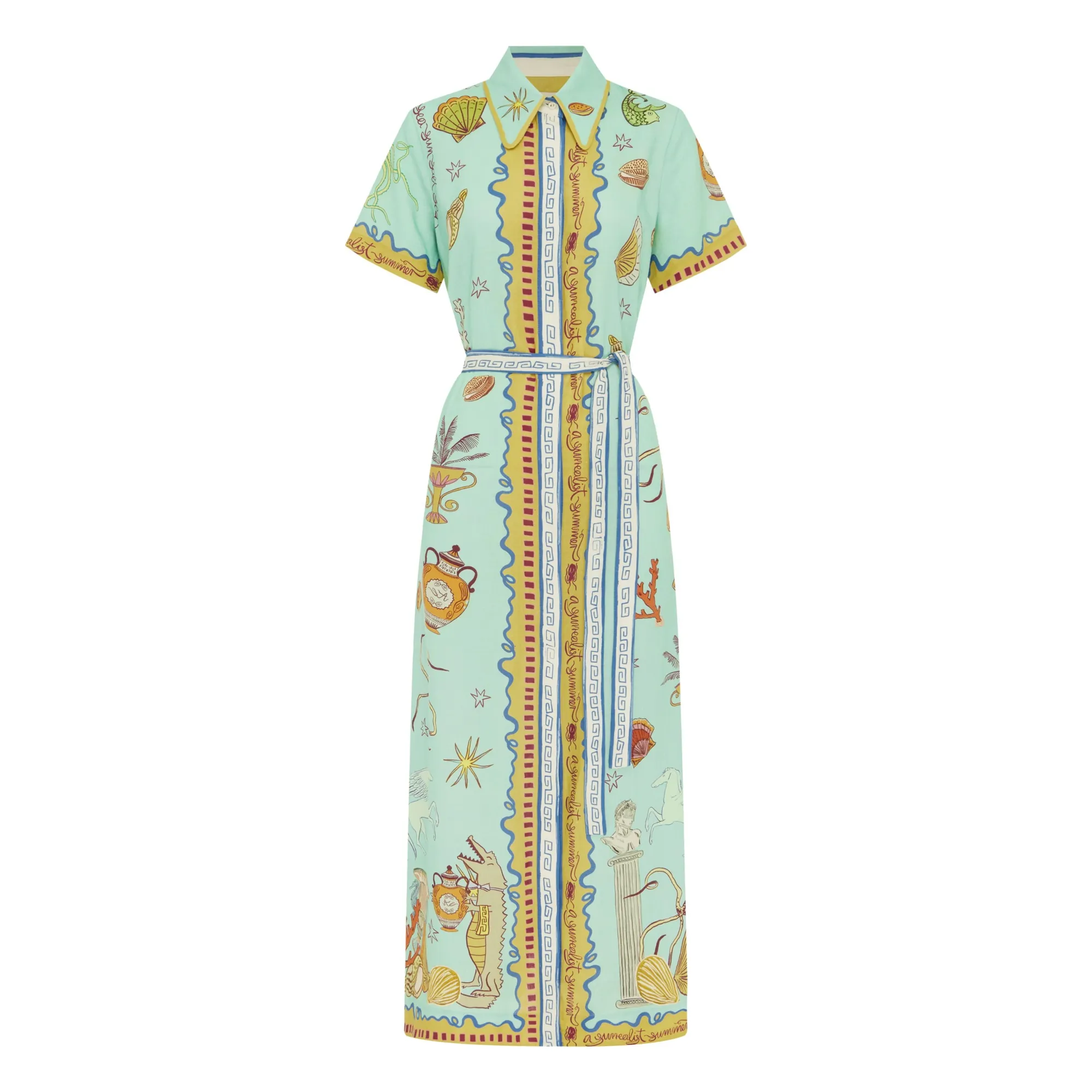 Alémais Green Water Dress Shirt Surrealist Summer Linen