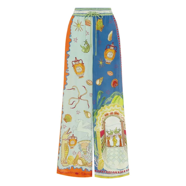 Surrealist Summer Linen Pants | Blue