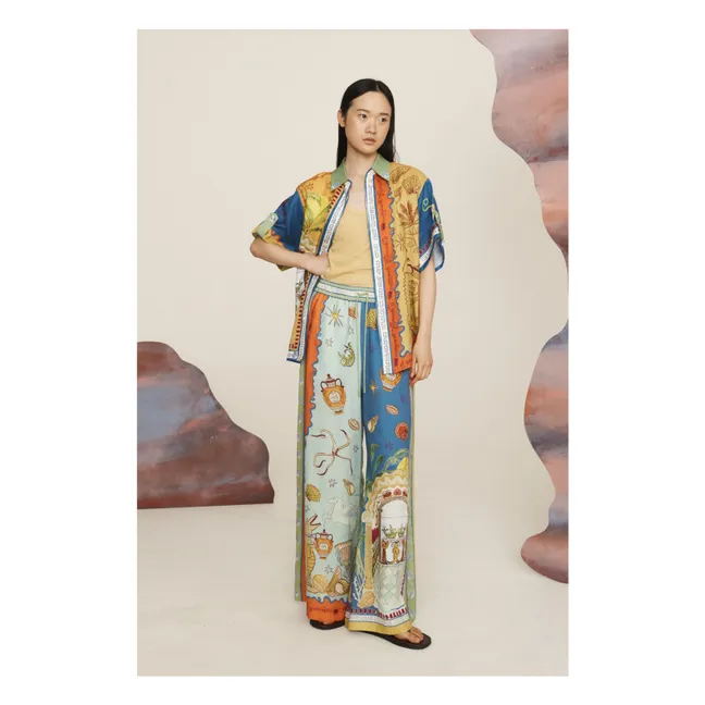 Surrealist Summer Linen Pants | Blue