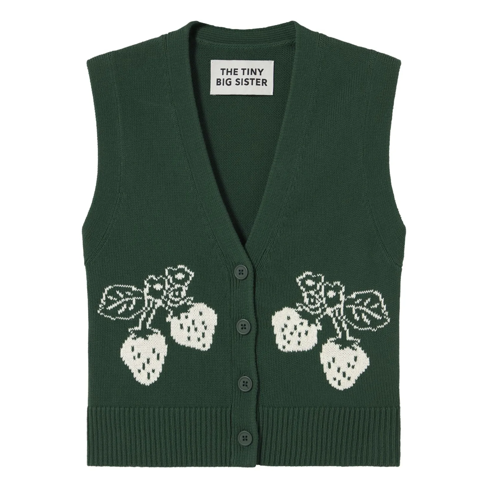 The Tiny Big Sister Dark Green Strawberries Patric Sleeveless Vest