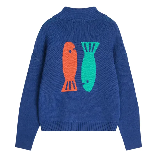 Cardigan Couple Fish Coton Bio - Collection Femme | Bleu marine