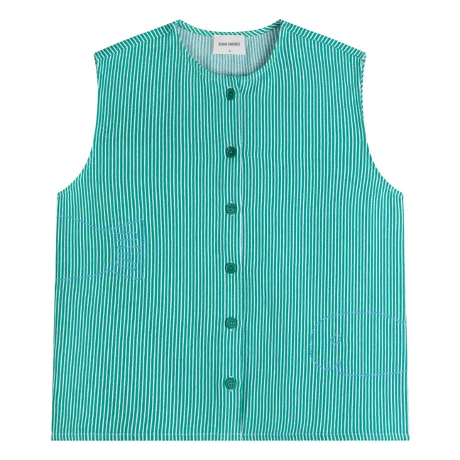 Top de rayas de algodón reciclado Lucky Fish - Colección Mujer | Verde