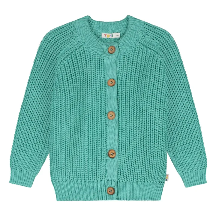 Organic Cotton Raglan Cardigan | Turquoise- Product image n°0