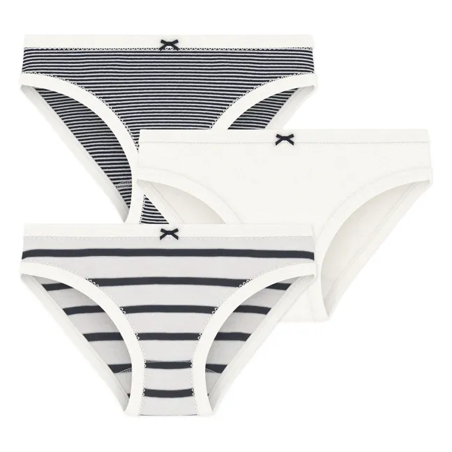 Lote de 3 Culottes Marinière de algodón ecológico | Azul Marino