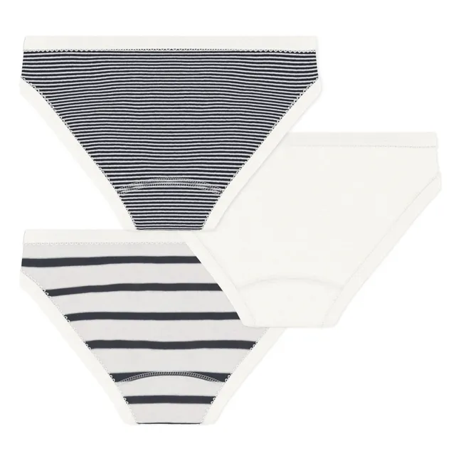 Lote de 3 Culottes Marinière de algodón ecológico | Azul Marino