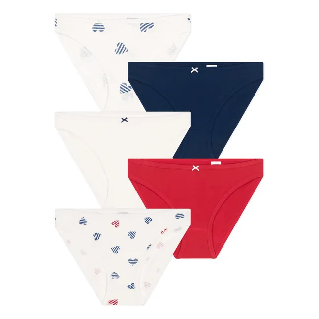 Confezione da 5 slip con cuori a righe | Ecru