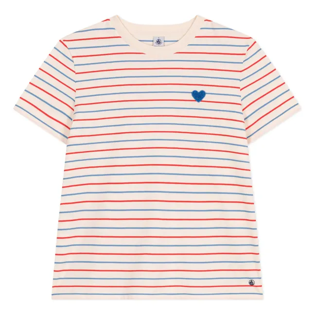 T-Shirt Streifen Jersey Leicht Bio | Cremefarben