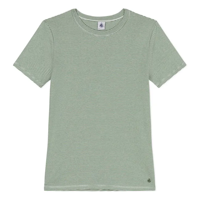 Camiseta de algodón ecológico Milleraie Stripes | Verde