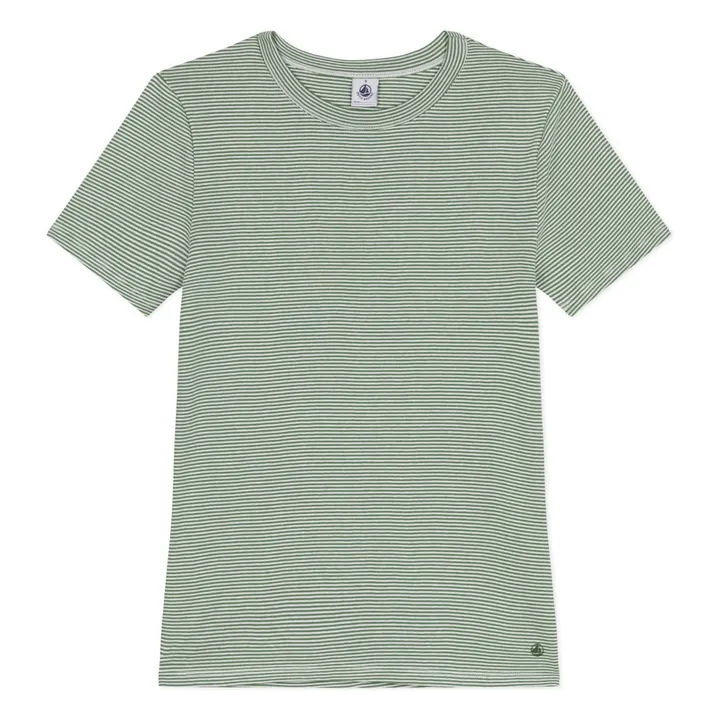 T-Shirt Rayures Milleraies Coton Bio | Vert- Image produit n°0
