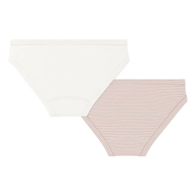 Set of 2 Striped Organic Cotton Briefs | Dusty Pink