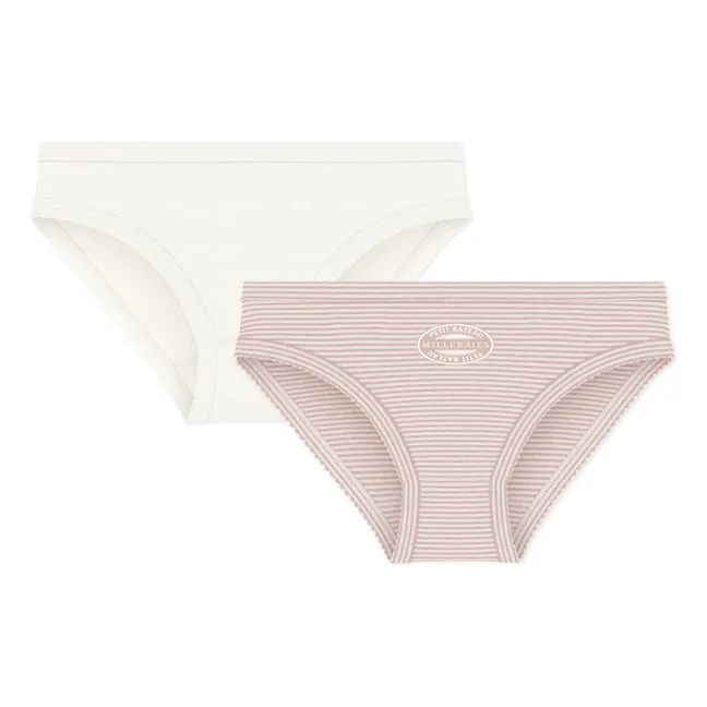 Set of 2 Striped Organic Cotton Briefs | Dusty Pink
