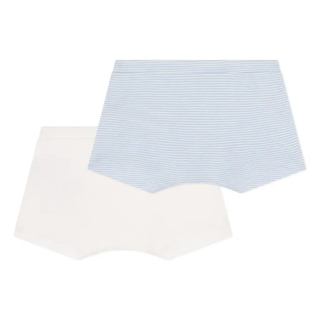 Lot 2 Boxers Rayés Coton Bio | Bleu ciel