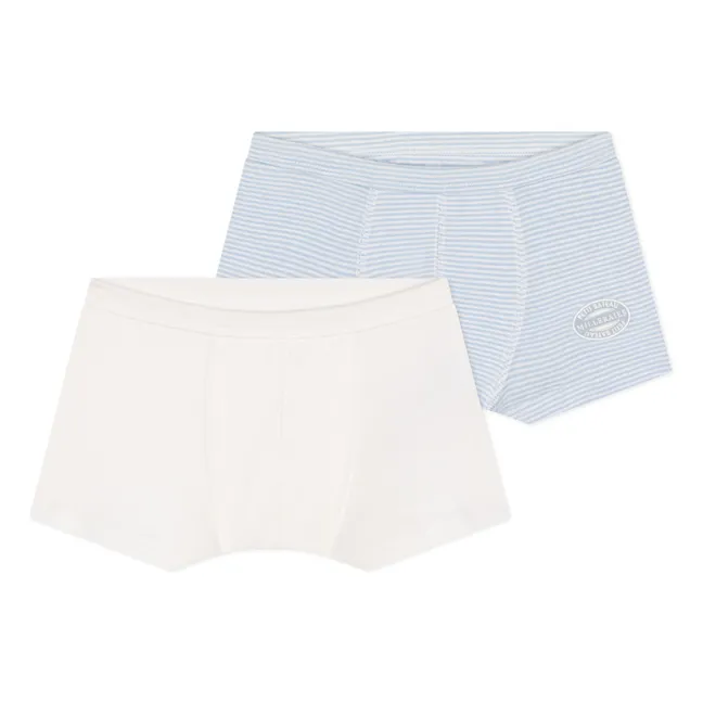 Lot 2 Boxers Rayés Coton Bio | Bleu ciel