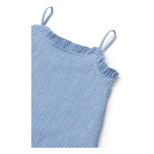 Abito Sophia in cotone organico seersucker | Blu