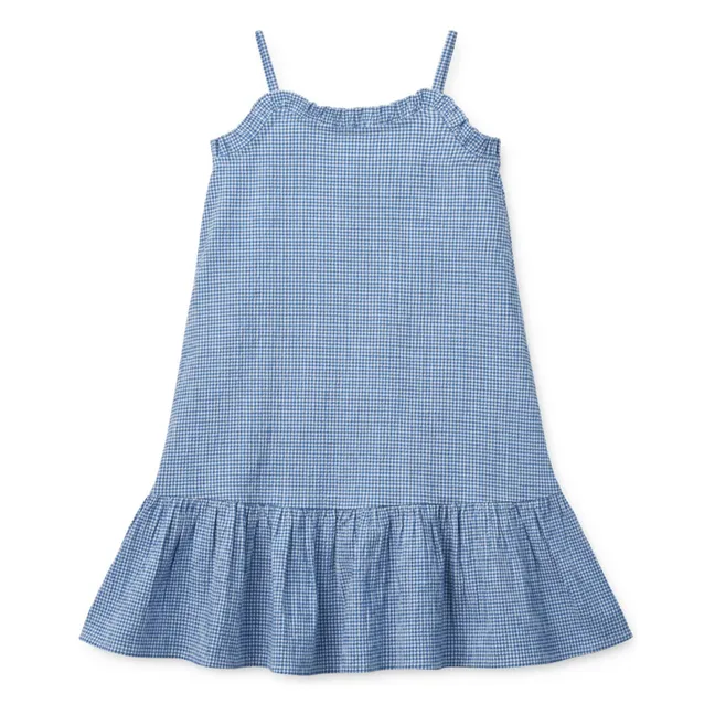 Abito Sophia in cotone organico seersucker | Blu