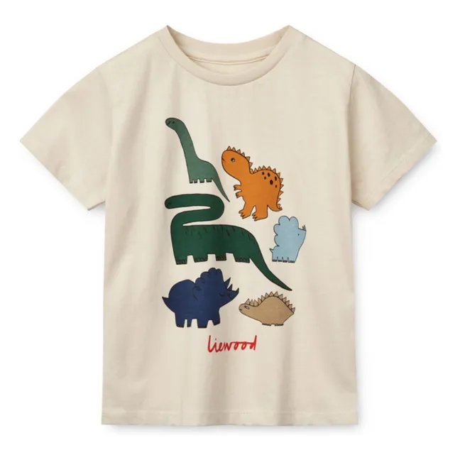 Camiseta de algodón ecológico Apia Dinosaur | Crema