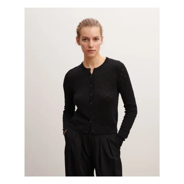 Strickjacke Pointelle Seide und Baumwolle | Schwarz