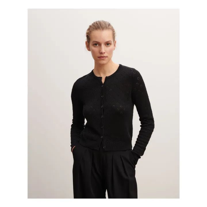 Pointelle Silk and Cotton Cardigan | Black- Product image n°1
