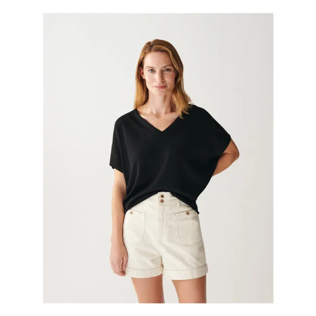 Jersey ultrafino con cuello en V de cachemira y seda | Negro