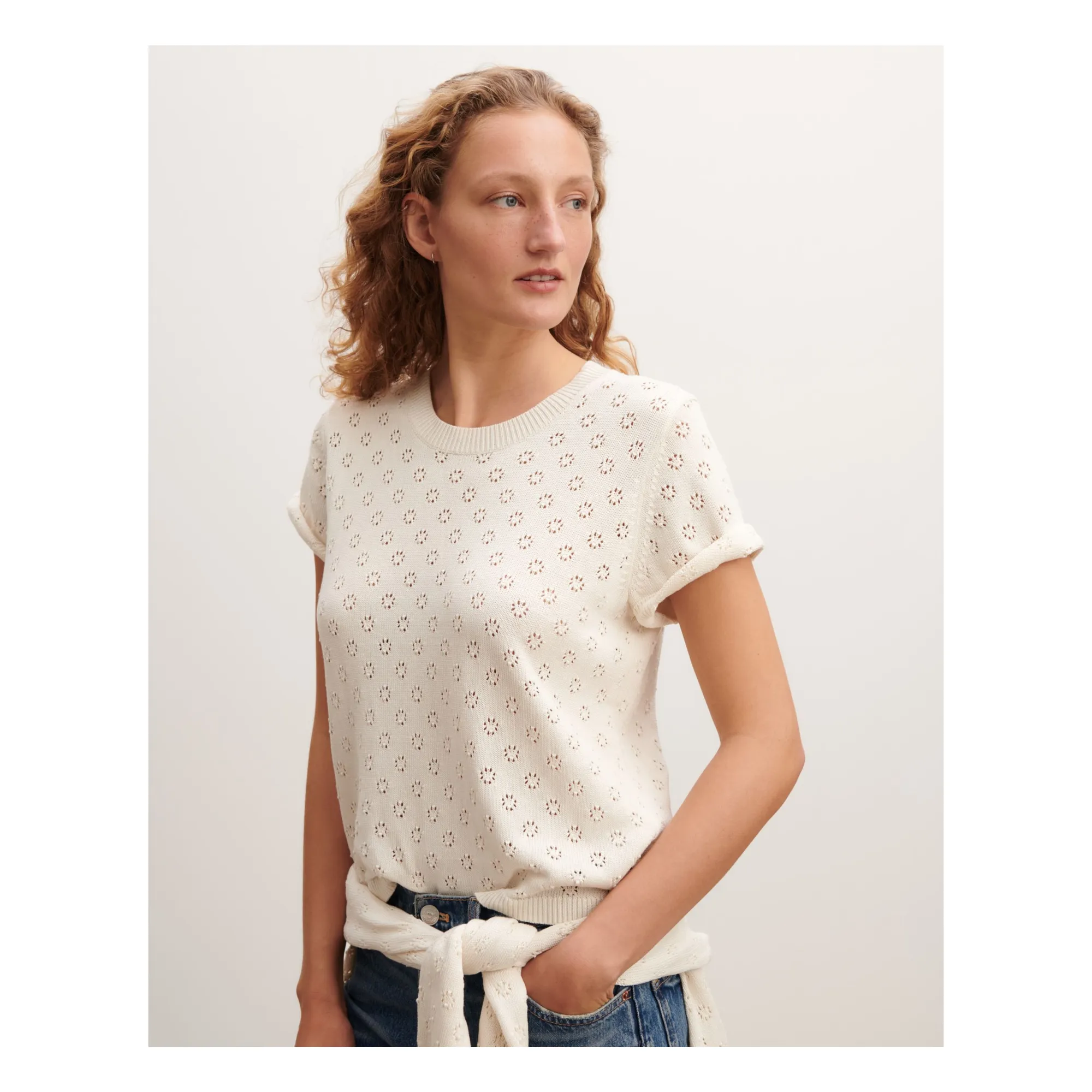 Pull Pointelle Soie et Coton | Naturel- Image produit n°1