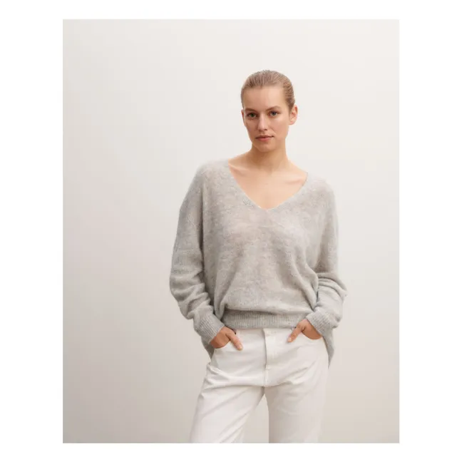 Baby Alpaca and Cashmere Oversized V-Neck Sweater | Silver grey